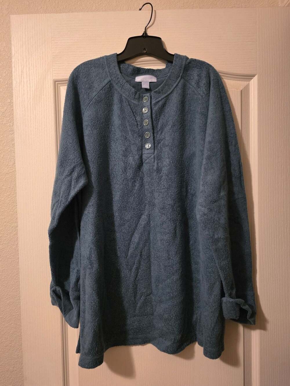 Only Necessities Henley Size 1X 22/24 Ocean Blue Long Sleeve Button Front